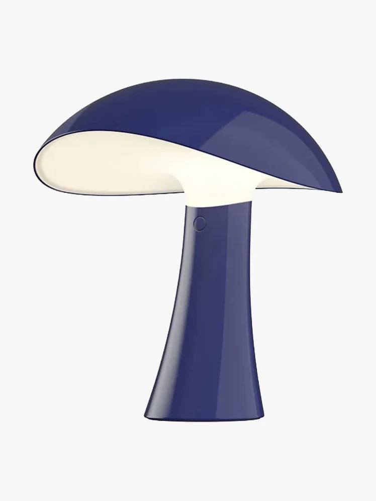 A dark blue portable lamp.