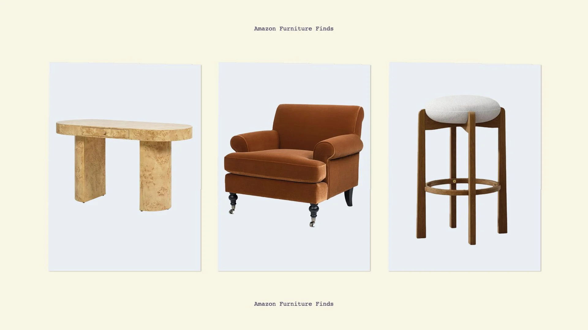 Collage of furniture from Amazon including a side table chair and stool.