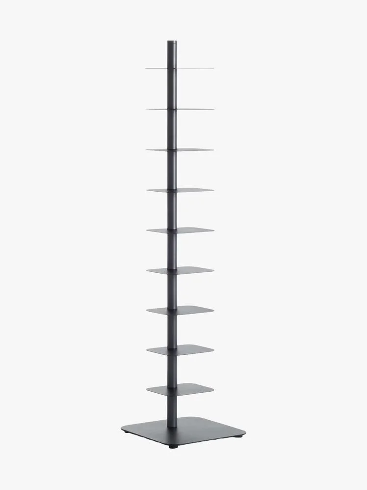 Vertical bookcase around a central pole with nine shelves.