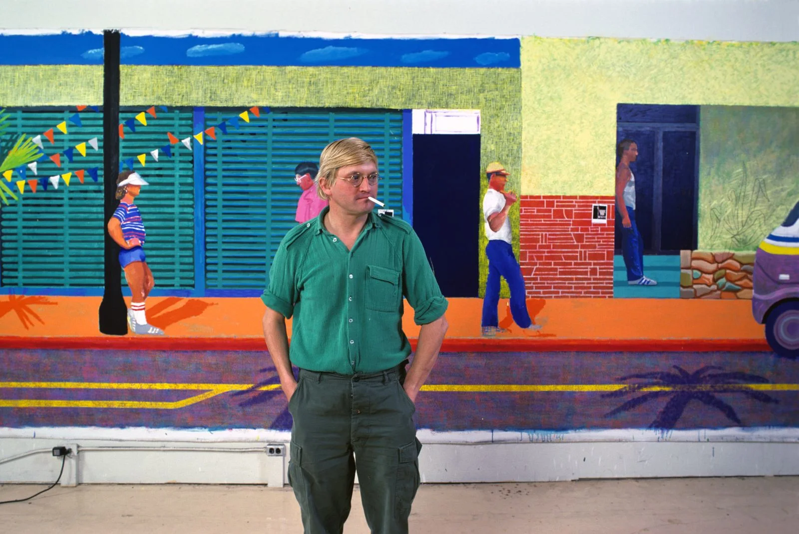 Image may contain David Hockney Clothing Pants Face Head Person Photography Portrait Adult Jeans and Shirt