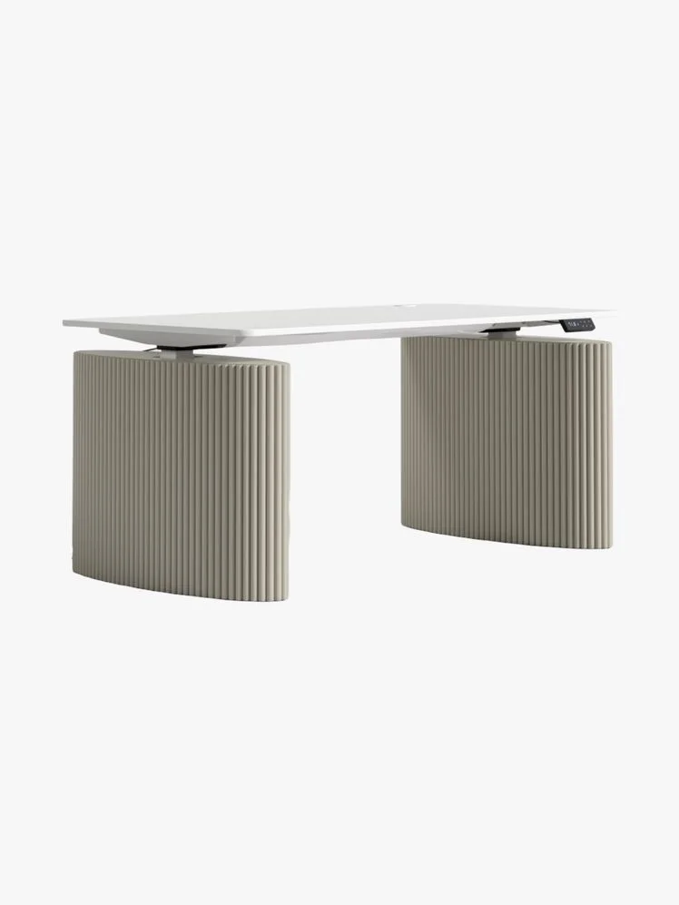 Standing desk with fluted base.