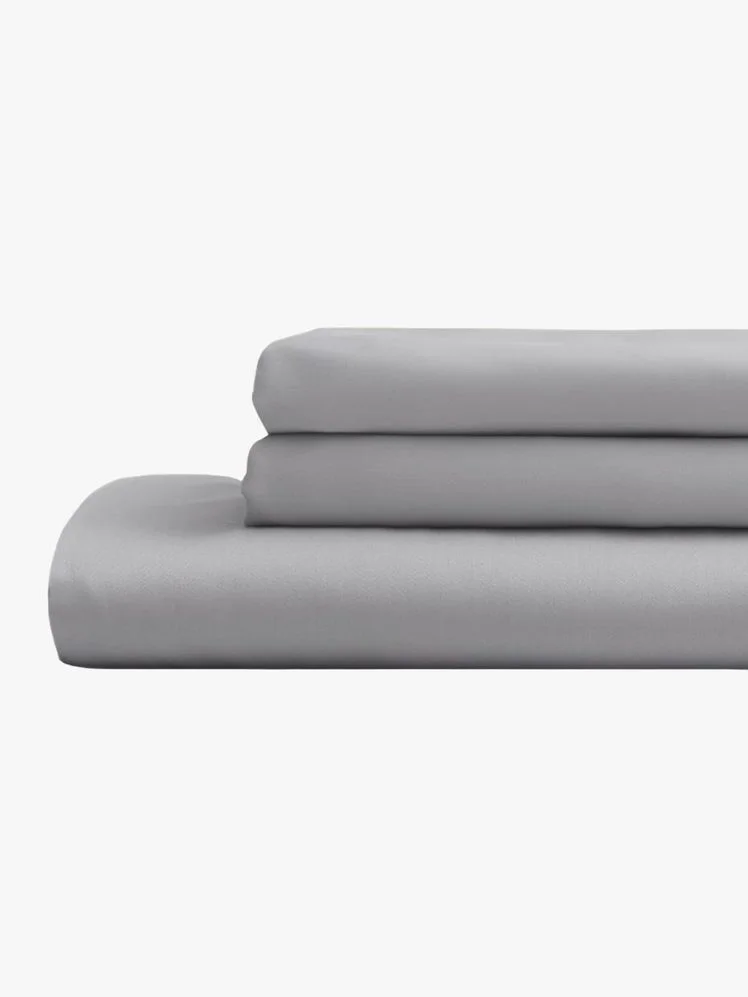 Stack of folded gray bamboo sheets.