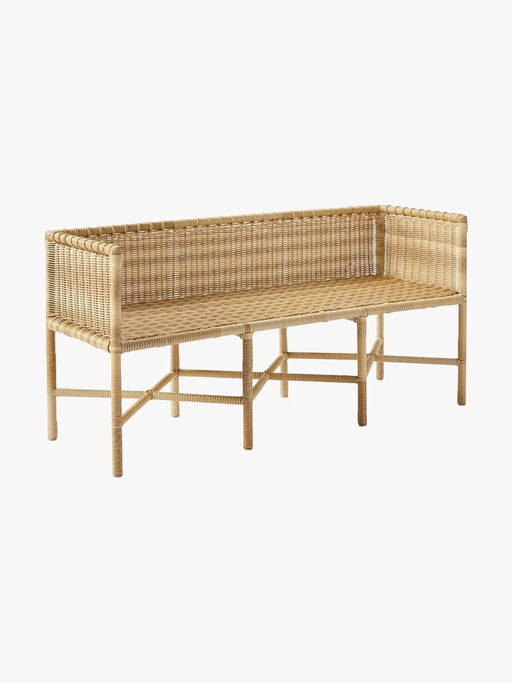 Wicker bench with back.