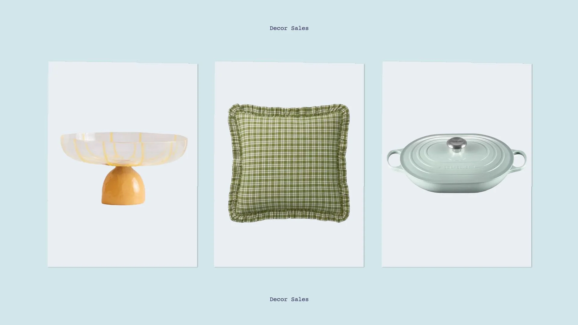 Graphic collage of 3 decor items currently on sale.