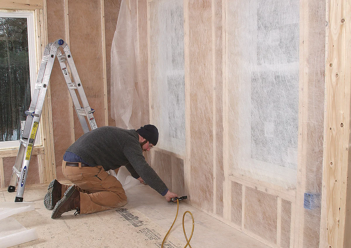 installing netting for dense-pack cellulose insulation